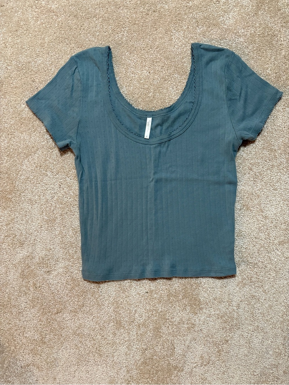 Tyler & Crew Textured Teal Blue Scoop Neck Short Sleeve Top Size Small
